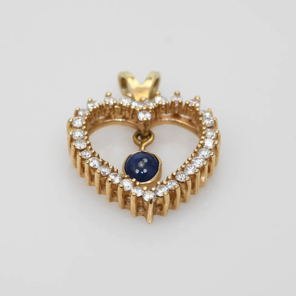 14K Yellow Gold Cubic Zirconia Heart Pendant, 6.1gr - Image 3