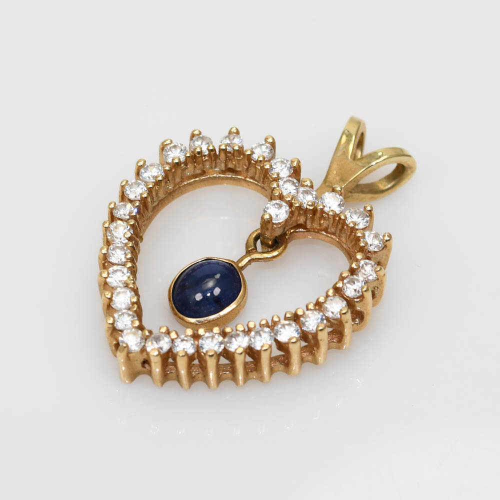 14K Yellow Gold Cubic Zirconia Heart Pendant, 6.1gr - Image 2
