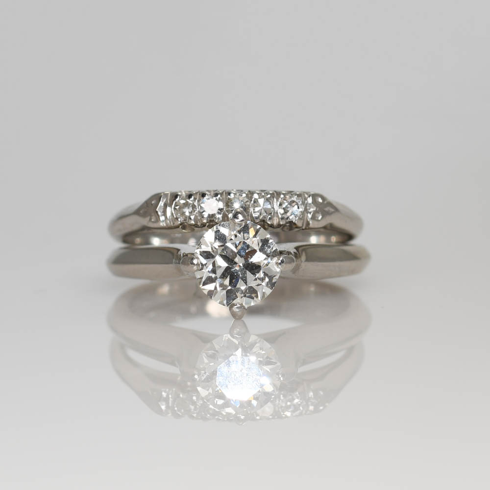Platinum Diamond Ring Set .75ct Center Diamond, 7.8g - Image 2