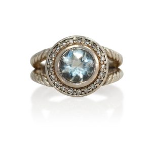 David Yurman Sterling Prasiolite & Diamond Ring, .20tdw
