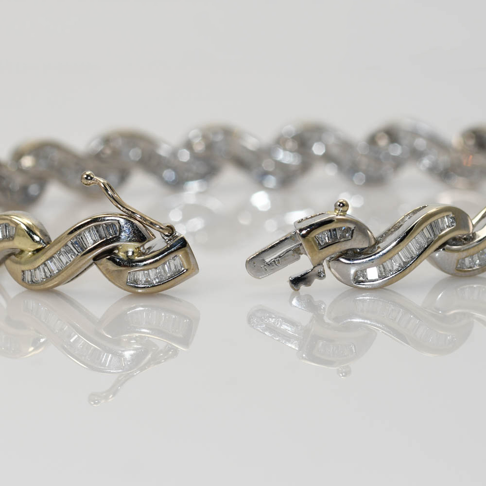 18K White Gold Diamond Ribbon Style Bracelet, 2.00tdw,19g - Image 6