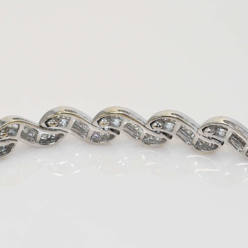 18K White Gold Diamond Ribbon Style Bracelet, 2.00tdw,19g - Image 5