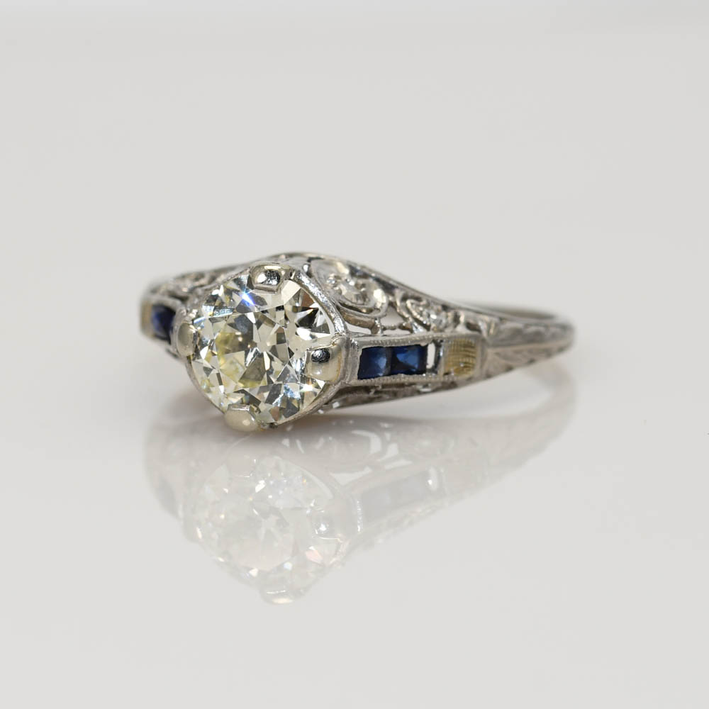 Platinum Art Deco Diamond Ring, 1.00ct Ctr, 2.9g - Image 2