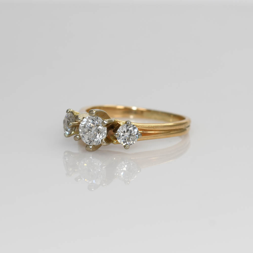 14K Yellow Gold Three-Diamond Ring, .85tdw, 3.3g - Tangible Investments