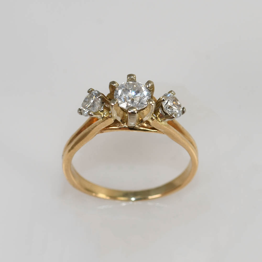 14K Yellow Gold Three-Diamond Ring, .85tdw, 3.3g - Tangible Investments