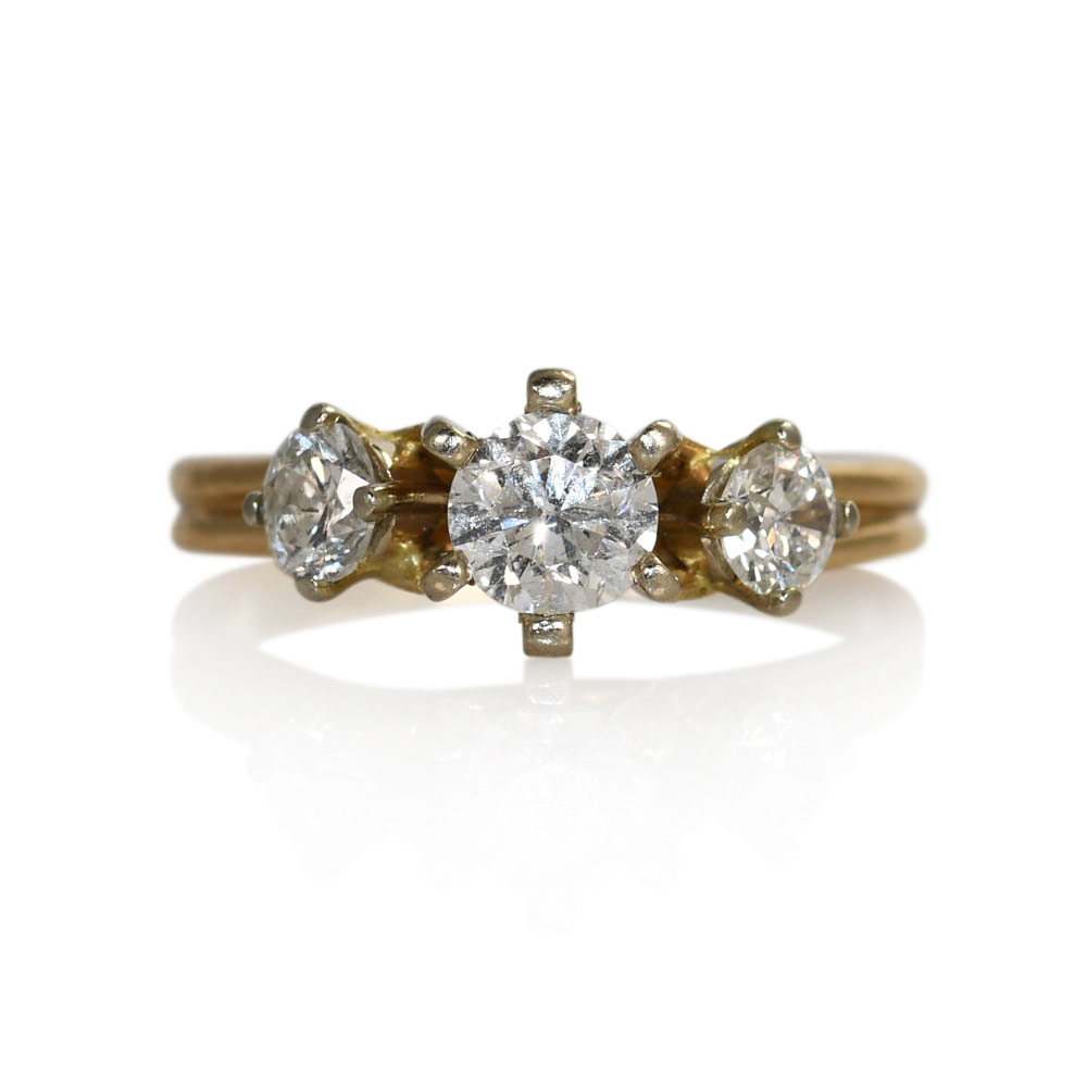 14K Yellow Gold Three-Diamond Ring, .85tdw, 3.3g - Tangible Investments