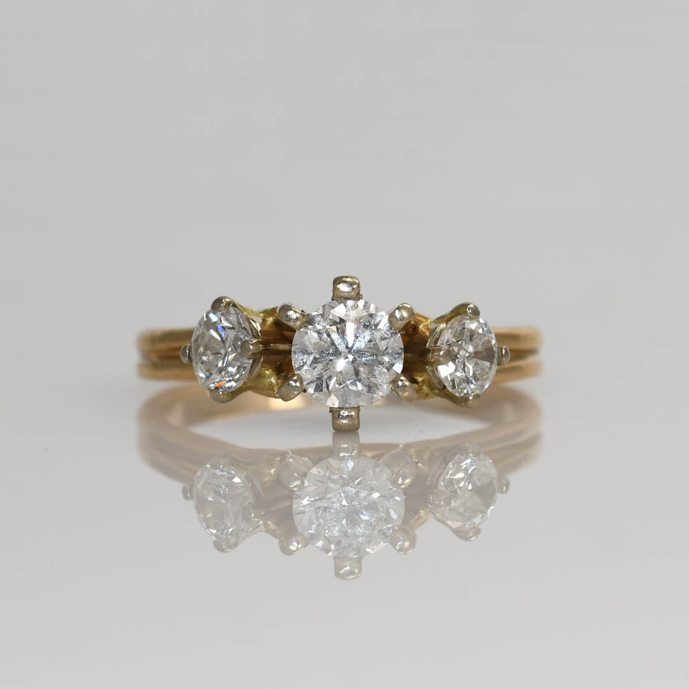 14K Yellow Gold Three-Diamond Ring, .85tdw, 3.3g - Tangible Investments