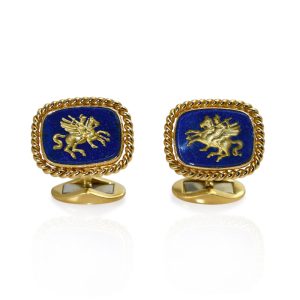 18K Yellow Gold Lapis Cufflinks, 17g