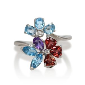 18K White Gold Gemstone Ring, 3.1g