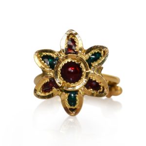22K Yellow Gold Red and Green Enamel Ring, 3.9gr