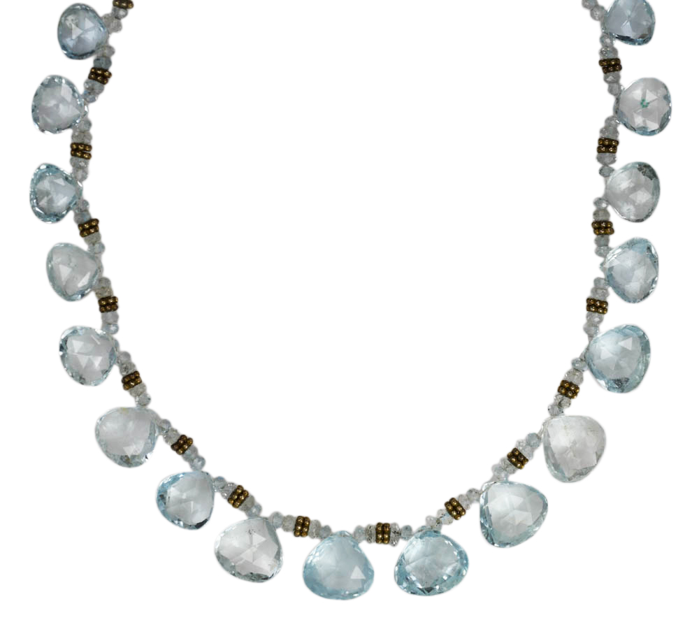 14K Yellow Gold Aquamarine Necklace, 80 carats
