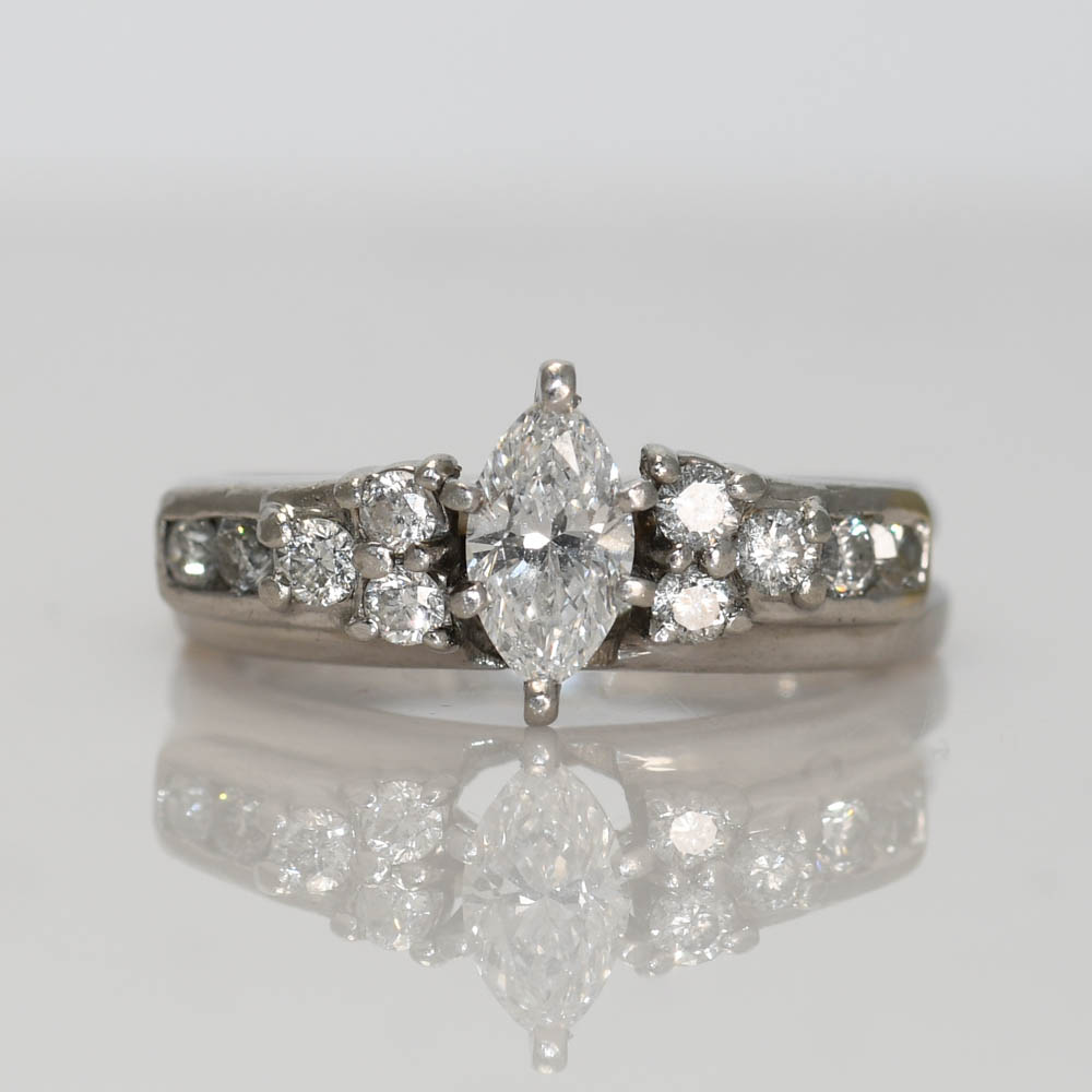 Platinum Vintage Diamond Ring Set, .30ct Marquise, .62tdw - Image 7