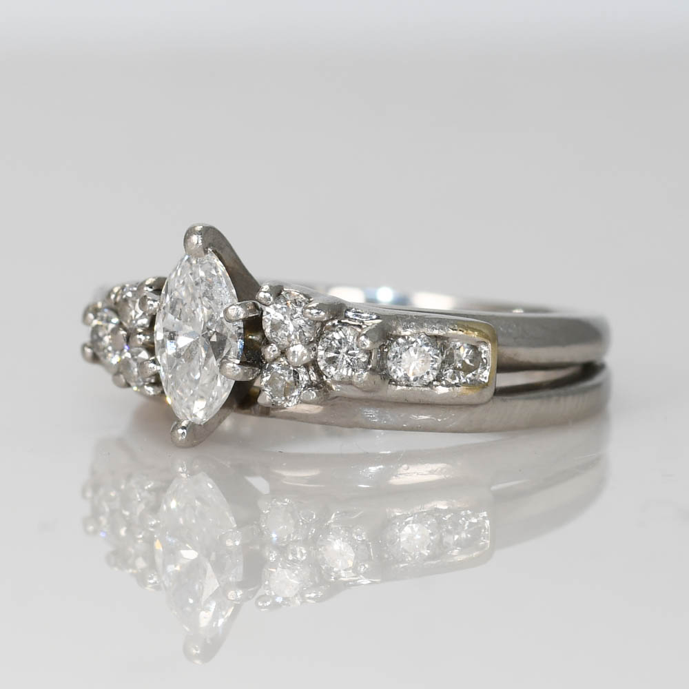 Platinum Vintage Diamond Ring Set, .30ct Marquise, .62tdw - Image 5