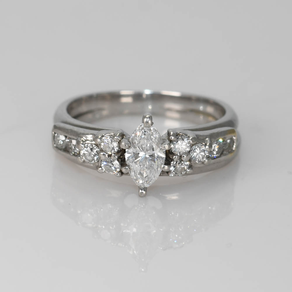 Platinum Vintage Diamond Ring Set, .30ct Marquise, .62tdw - Image 4