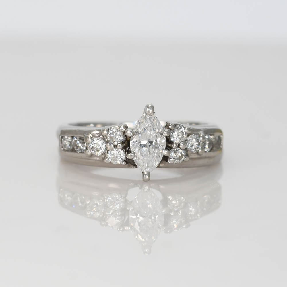Platinum Vintage Diamond Ring Set, .30ct Marquise, .62tdw - Image 2