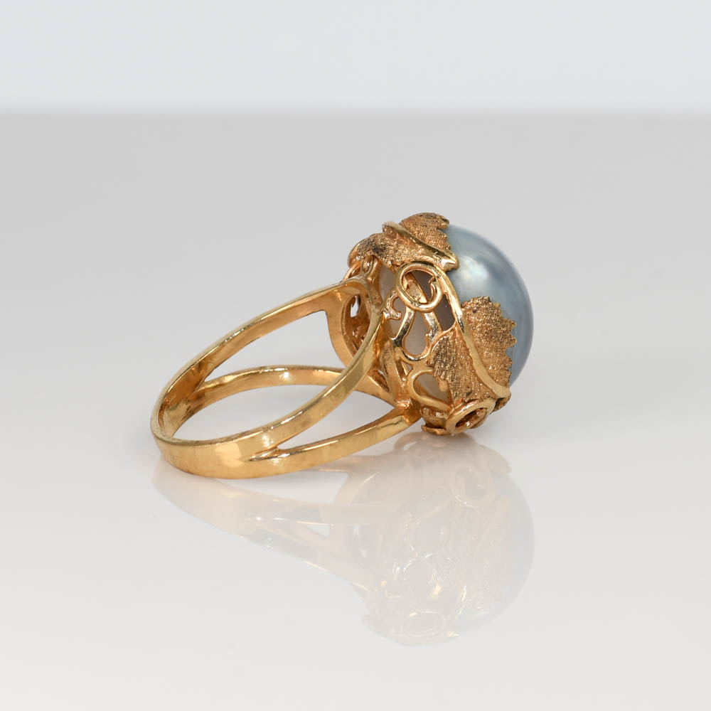 14K Yellow Gold Pearl Ring, 7.6gr - Image 7