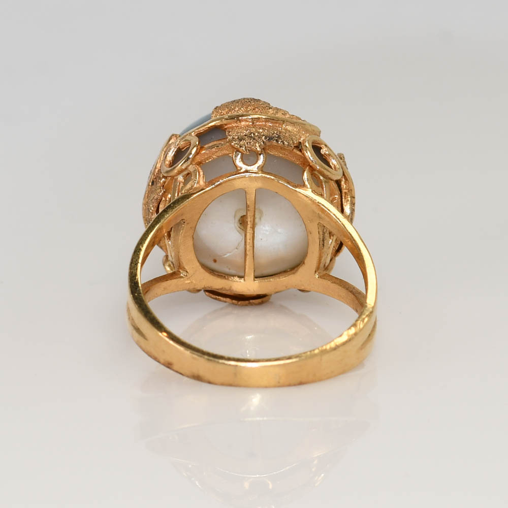 14K Yellow Gold Pearl Ring, 7.6gr - Image 6