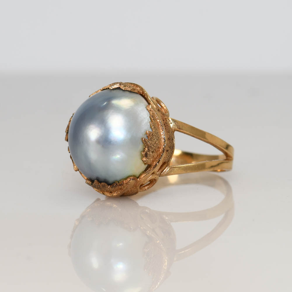 14K Yellow Gold Pearl Ring, 7.6gr - Image 4