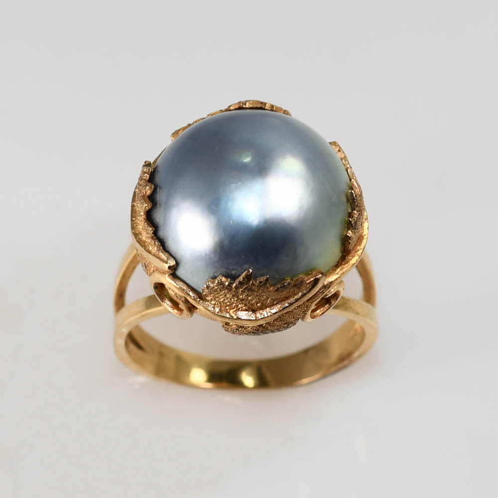 14K Yellow Gold Pearl Ring, 7.6gr - Image 3