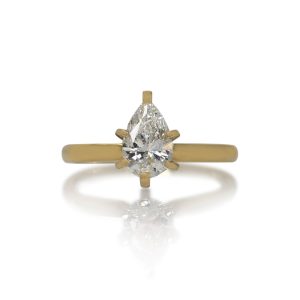 14K Yellow Gold Pear Shape Diamond Ring, .90ct