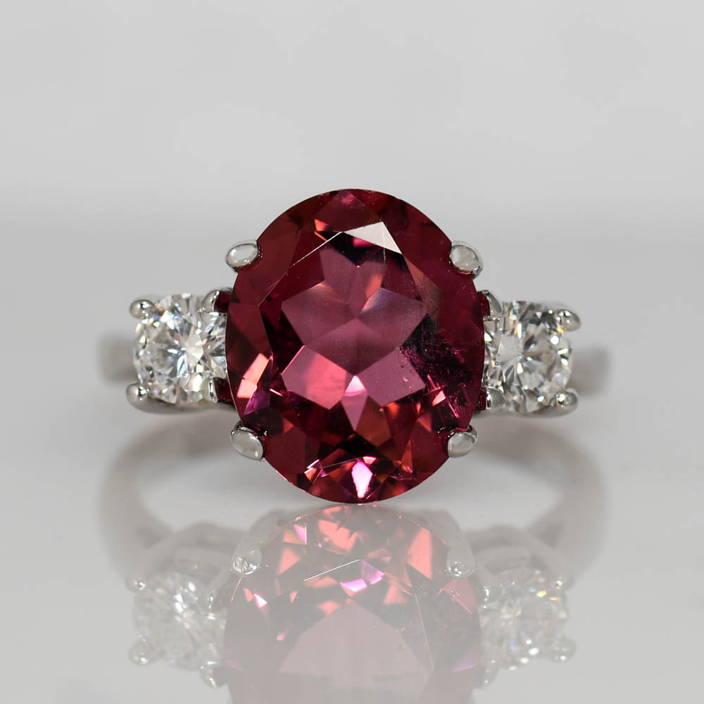14K White Gold 4.34ct Pink Tourmaline Diamond Ring, 4.9gr - Image 8