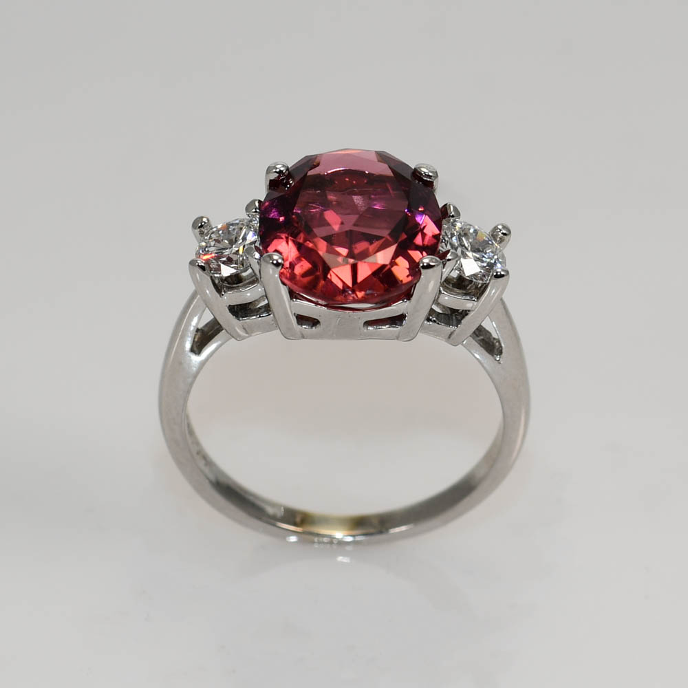 14K White Gold 4.34ct Pink Tourmaline Diamond Ring, 4.9gr - Image 4