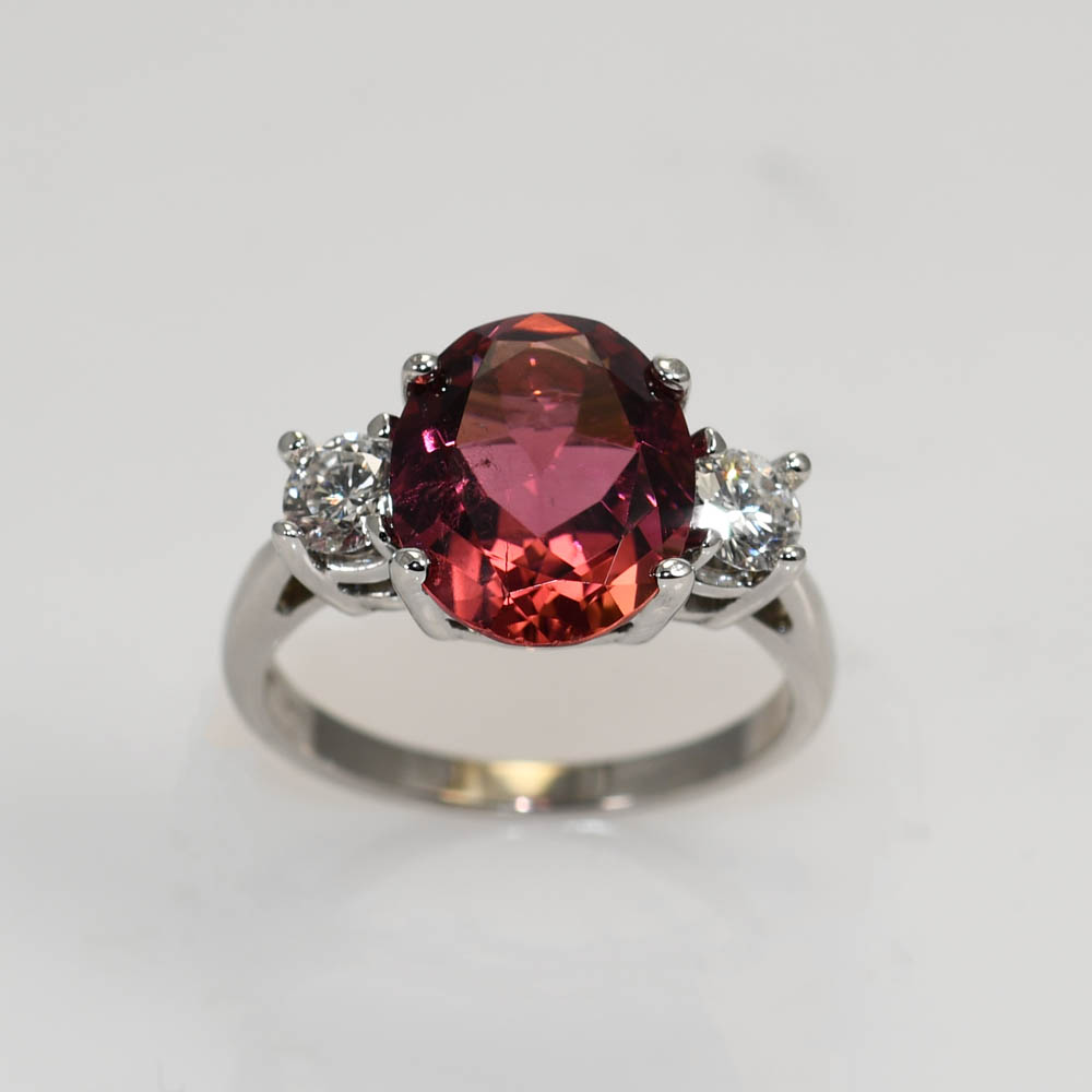 14K White Gold 4.34ct Pink Tourmaline Diamond Ring, 4.9gr - Image 3