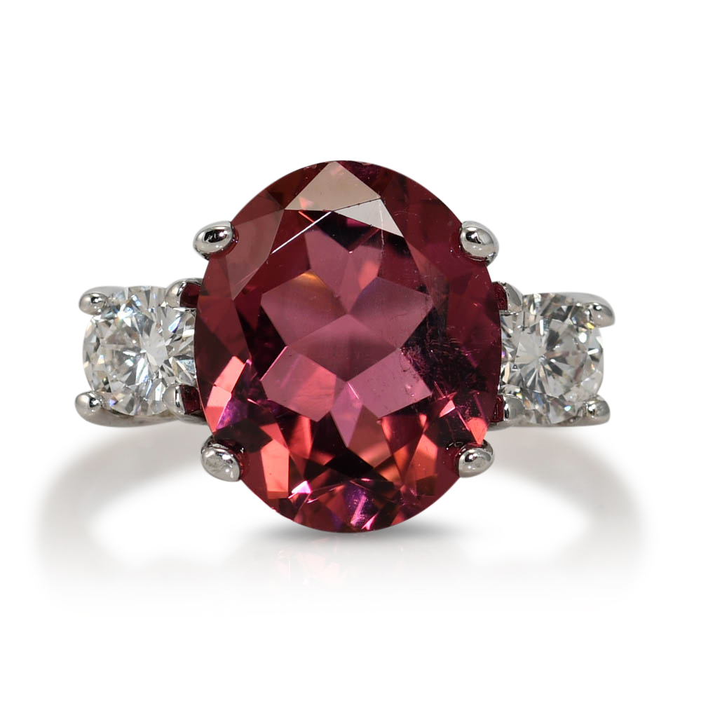 14K White Gold 4.34ct Pink Tourmaline Diamond Ring, 4.9gr