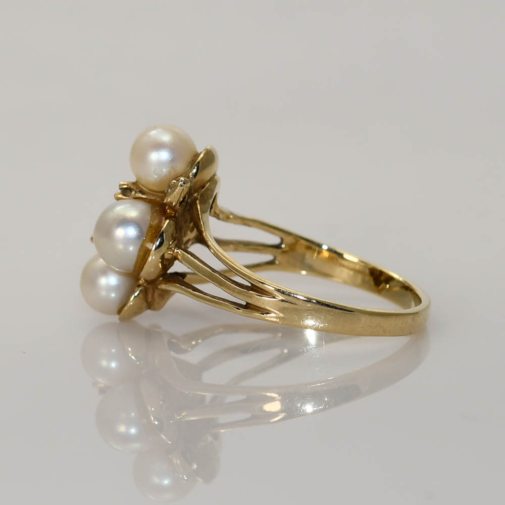 10K Yellow Gold Diamond Pearl Ring, 4.6gr - Image 7