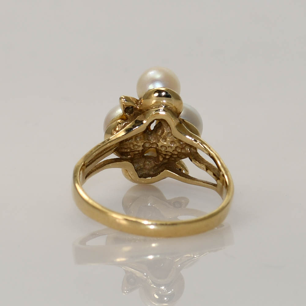 10K Yellow Gold Diamond Pearl Ring, 4.6gr - Image 8