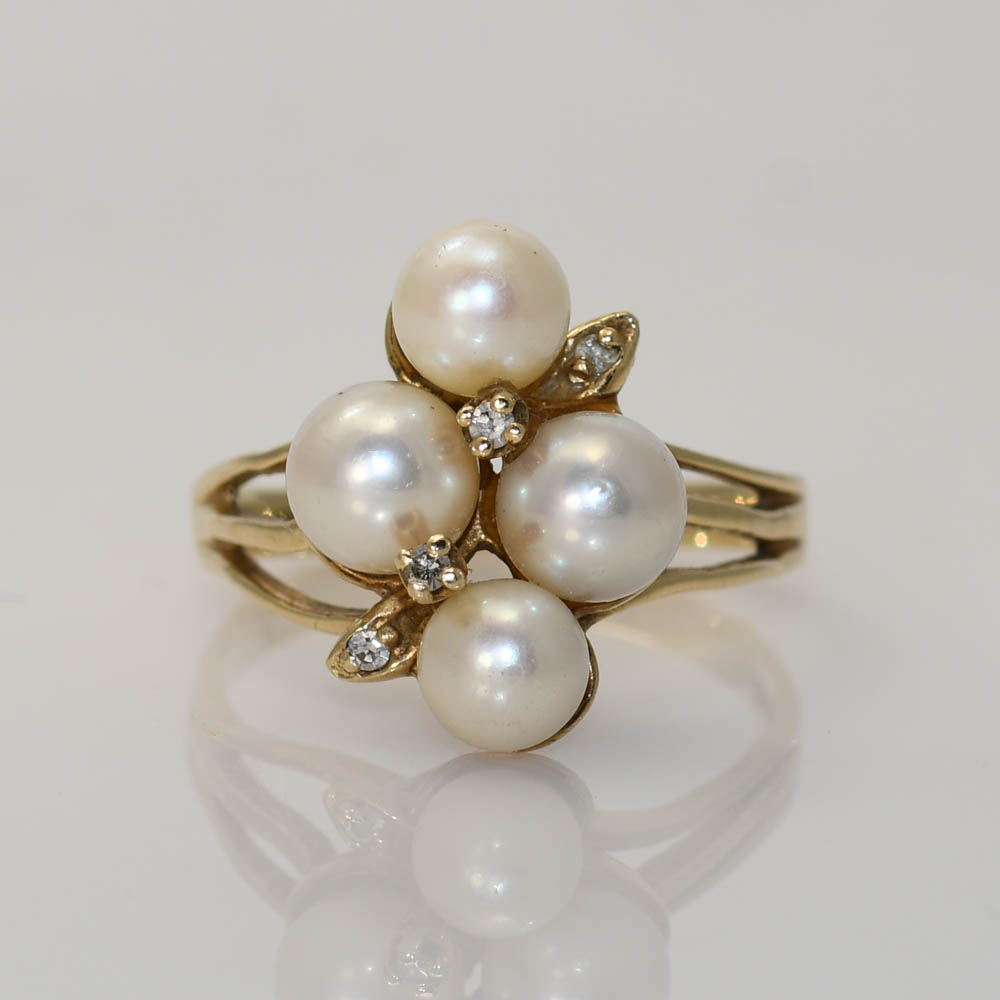 10K Yellow Gold Diamond Pearl Ring, 4.6gr - Image 6