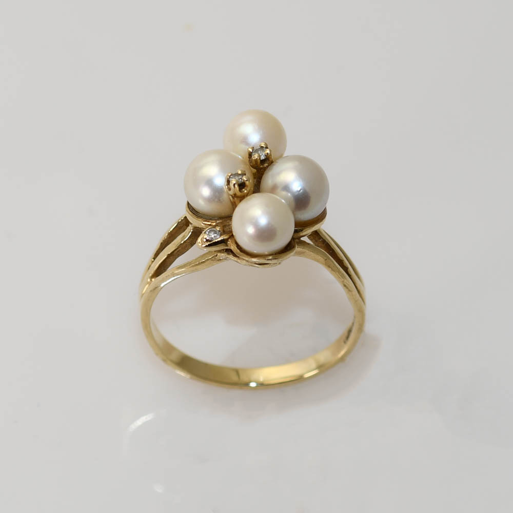 10K Yellow Gold Diamond Pearl Ring, 4.6gr - Image 5