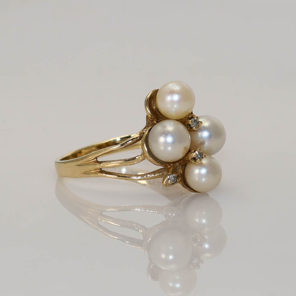 10K Yellow Gold Diamond Pearl Ring, 4.6gr - Image 4