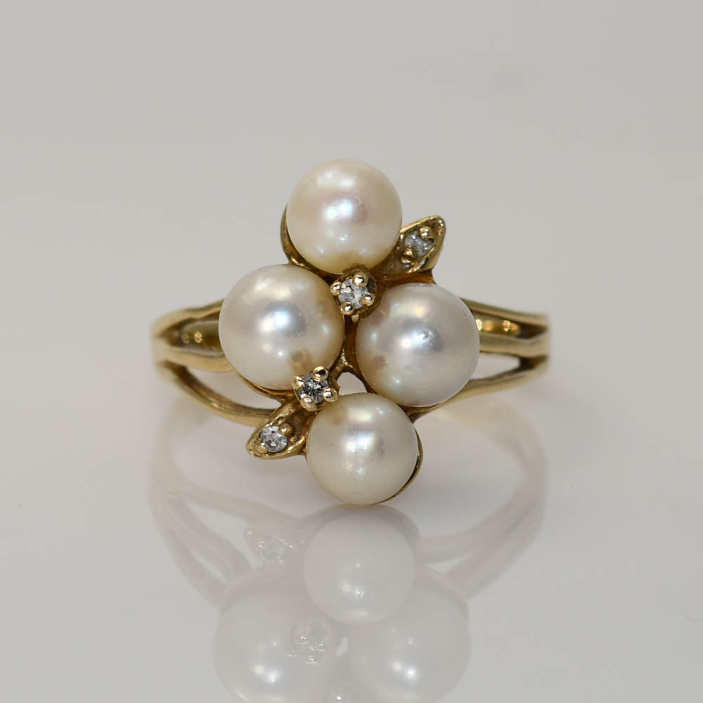 10K Yellow Gold Diamond Pearl Ring, 4.6gr - Image 3
