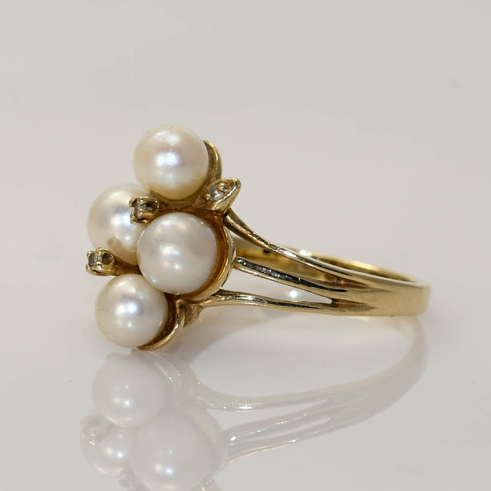 10K Yellow Gold Diamond Pearl Ring, 4.6gr - Image 2