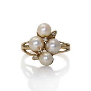10K Yellow Gold Diamond Pearl Ring, 4.6gr