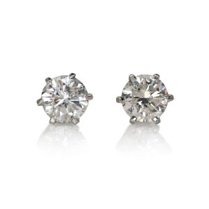 14K White Gold Diamond Studs Earrings 1.03TDW, J/Si2-1.3gr