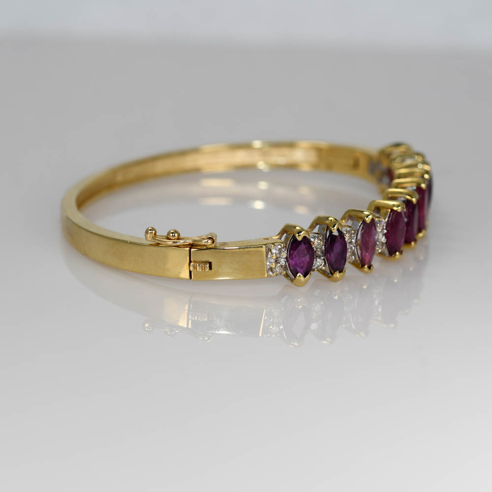 14K Yellow Gold Ruby & Diamond Bangle Bracelet, 17.8g, 3.00tcw - Image 5