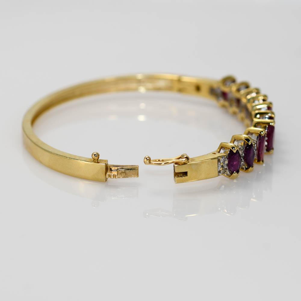 14K Yellow Gold Ruby & Diamond Bangle Bracelet, 17.8g, 3.00tcw - Image 6