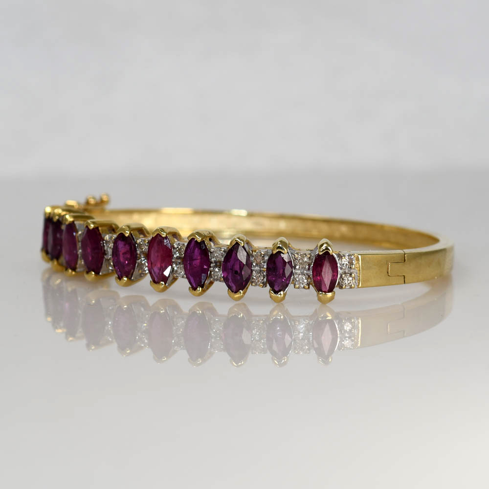 14K Yellow Gold Ruby & Diamond Bangle Bracelet, 17.8g, 3.00tcw - Image 3