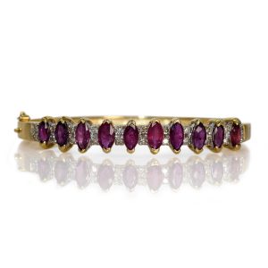14K Yellow Gold Ruby & Diamond Bangle Bracelet, 17.8g, 3.00tcw