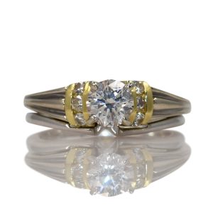 18K 2-Tone Diamond Wedding Ring Set, .75ct