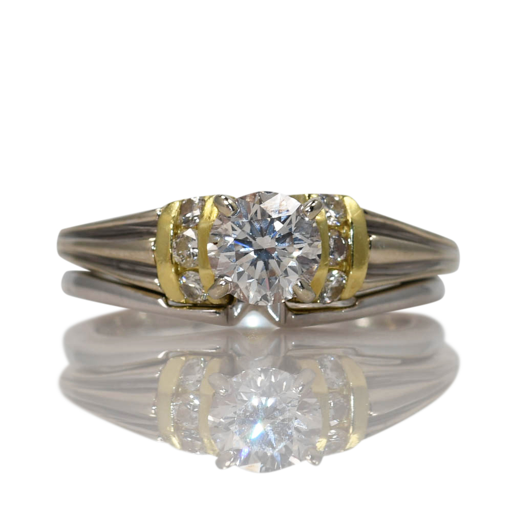 18K 2-Tone Diamond Wedding Ring Set, .75ct