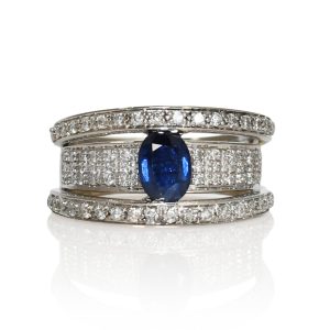 14K White Gold Sapphire & Diamond Ring 8.7g