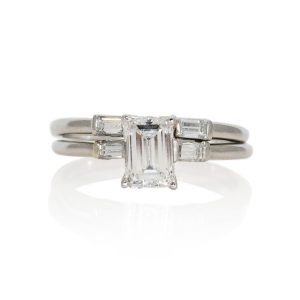 Platinum Ring Set .94ct Emerald Cut, GIA, F/VS1