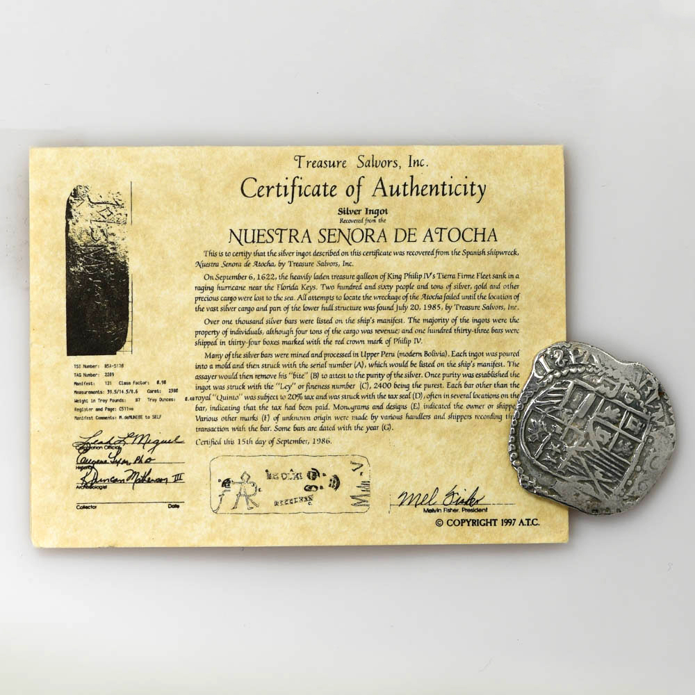 Atocha Spanish 2 Reales Silver, Treasure Wreck, Mel Fisher Mini COA - Image 4