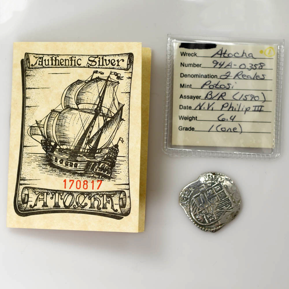 Atocha Spanish 2 Reales Silver, Treasure Wreck, Mel Fisher Mini COA
