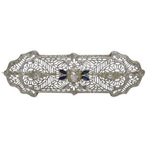 14K White Gold Art Deco Diamond Brooch, .20tdw, 5.5g