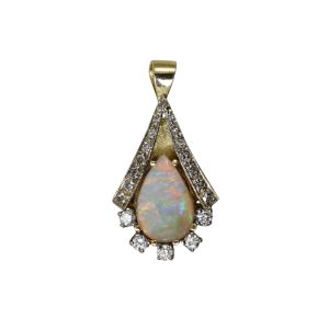 14K Yellow Gold Opal & Diamond Pendant, 3.6gr