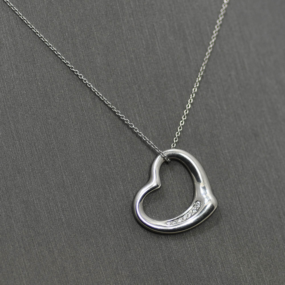 Tiffany Elsa Peretti 22mm Platinum Open Heart Pendant,
